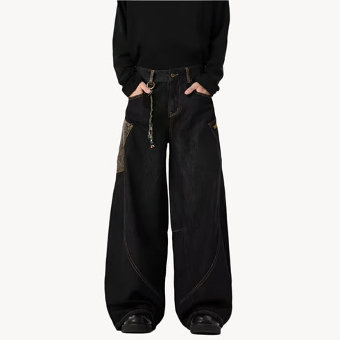 Y2K Leopard Patchwork Baggy Jeans